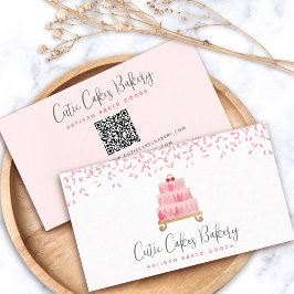 QR Code Cake Blush Pink Sprinkles Pastry Chef Chic Visitekaartje