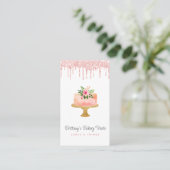 QR Code Cake Blush Roze Glitter Druppels Gebak Che Visitekaartje (Staand voorkant)