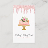 QR Code Cake Blush Roze Glitter Druppels Gebak Che Visitekaartje (Voorkant)