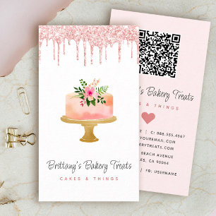 QR Code Cake Blush Roze Glitter Druppels Gebak Che Visitekaartje