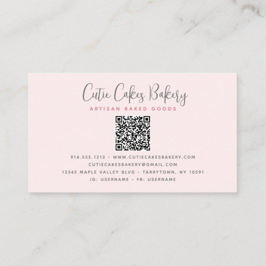 QR Code Cake Roze Ombre Sprinkles Pastry Chef Chic Visitekaartje (Achterkant)