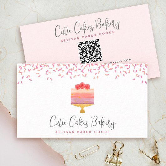 QR Code Cake Roze Ombre Sprinkles Pastry Chef Chic Visitekaartje
