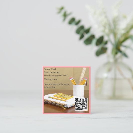 QR Code Calculator Pink Tutor Math Teacher Vierkante Visitekaartje (Staand voorkant)