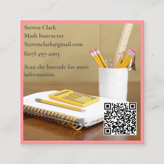 QR Code Calculator Pink Tutor Math Teacher  Vierkante Visitekaartje (Voorkant)