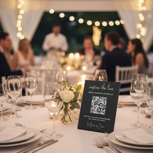QR-code Capture the Love Wedding Photo Album Reclamebord Met Voetstuk