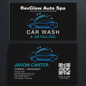 QR Code Car Wash & Detailing Blue Luxury Style Visitekaartje