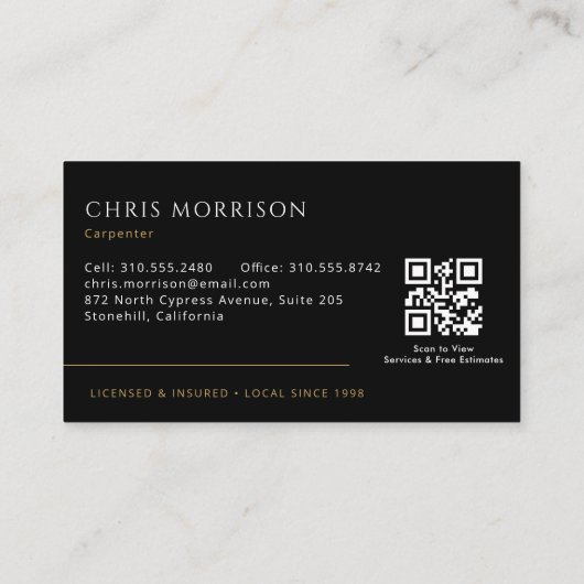 QR Code Carpenter Carpentry Contractor Visitekaartje (Achterkant)