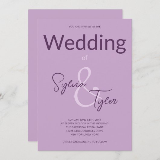 QR-code Casual Typografie Paars huwelijk Kaart (Voorkant / Achterkant)