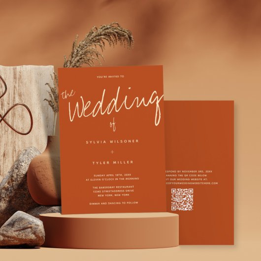 QR-code Casual Typografie verbrand Sinaasappel Kaart