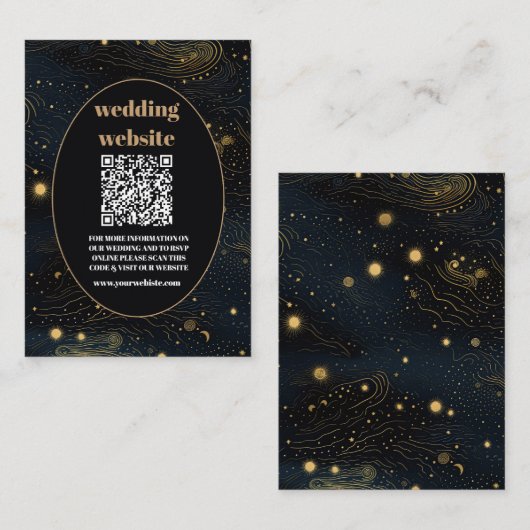 QR code Celestial Crescent Moon Goud Bruiloft Informatiekaartje (Voorkant / Achterkant)
