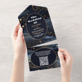 QR Code Celestial Midnight Blue Sterren Maan Bruil All In One Uitnodiging (Afscheurbaar)