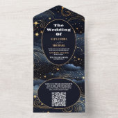 QR Code Celestial Midnight Blue Sterren Maan Bruil All In One Uitnodiging (Binnen)