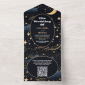 QR Code Celestial Midnight Blue Sterren Maan Bruil All In One Uitnodiging (Binnen)
