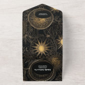 QR Code Celestial Zwart Goud Bruiloft All In One Uitnodiging (Buitenkant)