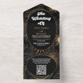 QR Code Celestial Zwart Goud Bruiloft All In One Uitnodiging (Binnen)