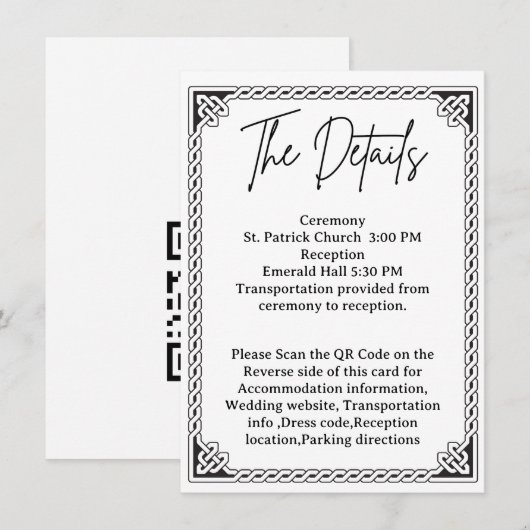 QR Code Celtic Frame Wedding Details  Informatiekaartje (Voorkant / Achterkant)