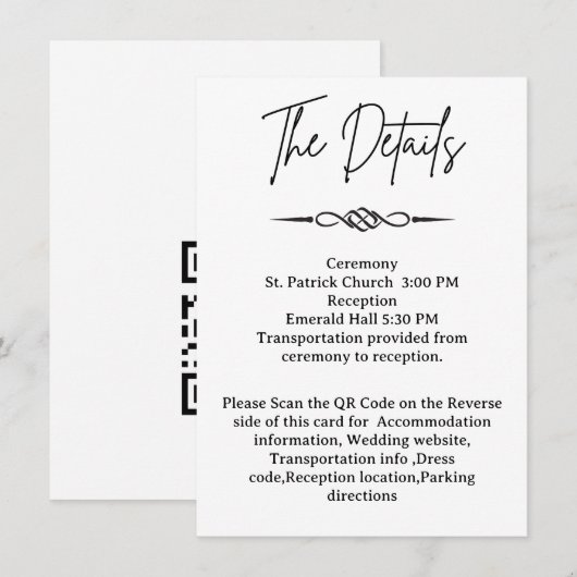 QR Code Celtic Knotwork Arrow Wedding Details Informatiekaartje (Voorkant / Achterkant)