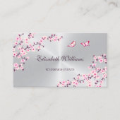 QR-code | Cherry Blossom Pink Silver Visitekaartje (Voorkant)