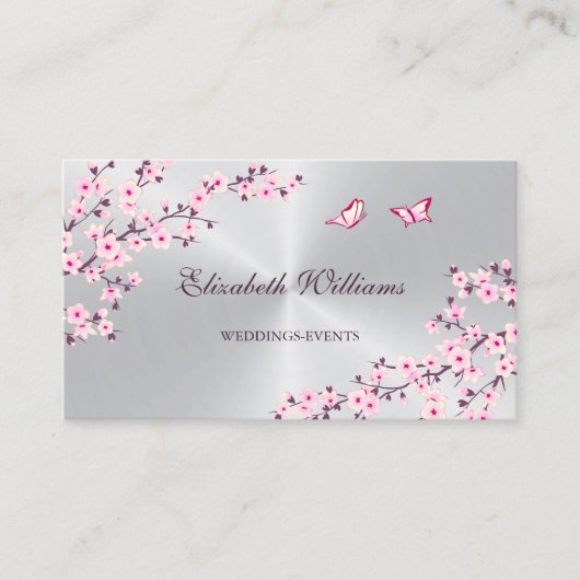 QR-code | Cherry Blossom Pink Silver Visitekaartje (Voorkant)