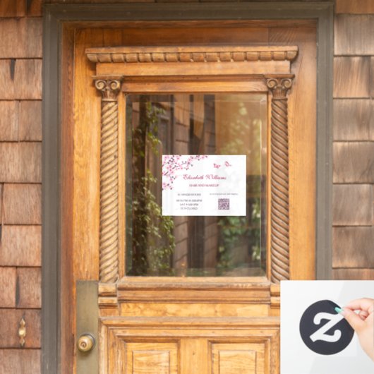 QR-code | Cherry Blossom Pink White Raamsticker (Huis Deur)