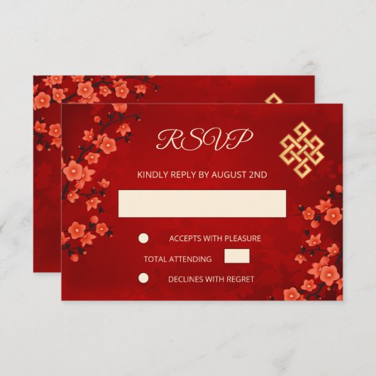 QR-code | Cherry Blossom Red RSVP (Voorkant / Achterkant)