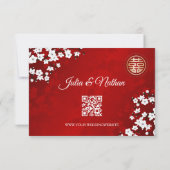 QR-code | Cherry Blossom Red RSVP Chinese bruiloft Kaart (Achterkant)