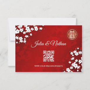 QR-code   Cherry Blossom Red RSVP Chinese bruiloft Kaart