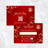 QR-code | Cherry Blossom Red RSVP Chinese bruiloft Kaart