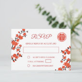QR-code | Cherry Blossom Red RSVP Chinese bruiloft Kaartje (Staand voorkant)