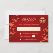QR-code | Cherry Blossom Red RSVP Chinese bruiloft Kaartje (Voorkant)
