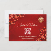 QR-code | Cherry Blossom Red RSVP Chinese bruiloft Kaartje (Achterkant)