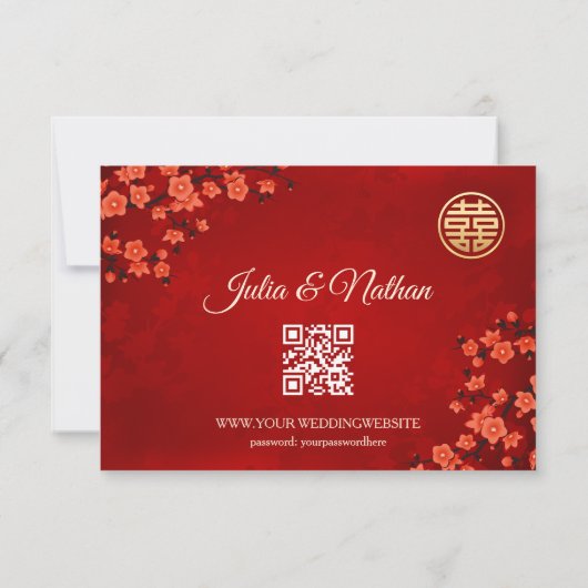 QR-code | Cherry Blossom Red RSVP Chinese bruiloft Kaartje (Achterkant)