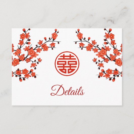 QR-code | Cherry Blossom Red White Chinese Weddens Informatiekaartje (Voorkant)