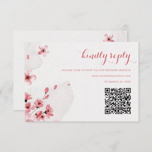 QR Code Cherry Blossom Wedding RSVP Kaart (Voorkant / Achterkant)