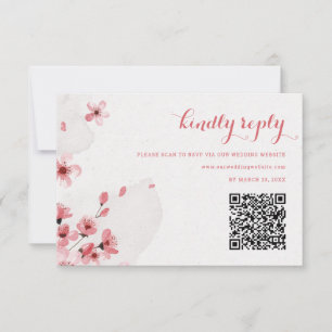 QR Code Cherry Blossom Wedding RSVP Kaart