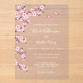 QR Code | Cherry Blossoms  Pink White Wedding Acryl Uitnodigingen