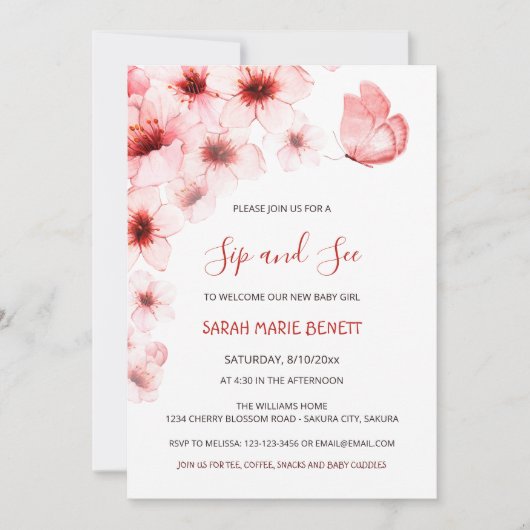 QR Code Cherry Blossoms Watercolor Baby Shower Kaart (Voorkant)