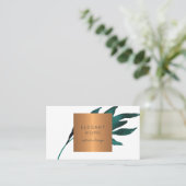 QR CODE chic blue leaf glazen goud binnenste desig Visitekaartje (Staand voorkant)