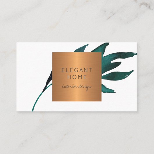 QR CODE chic blue leaf glazen goud binnenste desig Visitekaartje (Voorkant)