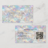 QR Code Chic Holografische Glitter Irediscent Opal Visitekaartje (Voorkant / Achterkant)