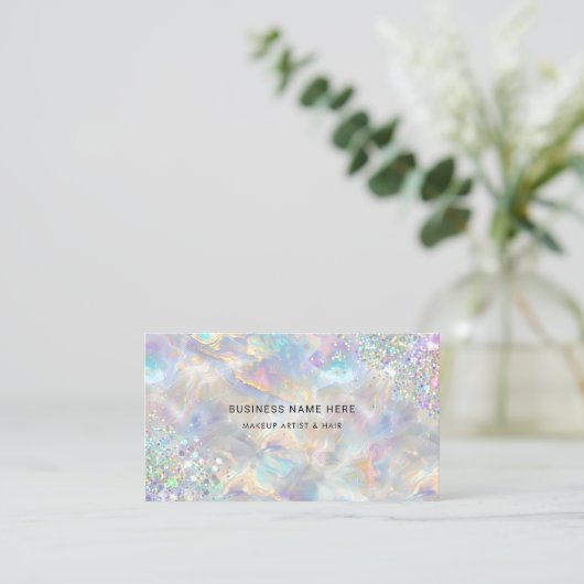 QR Code Chic Holografische Glitter Irediscent Opal Visitekaartje (Staand voorkant)