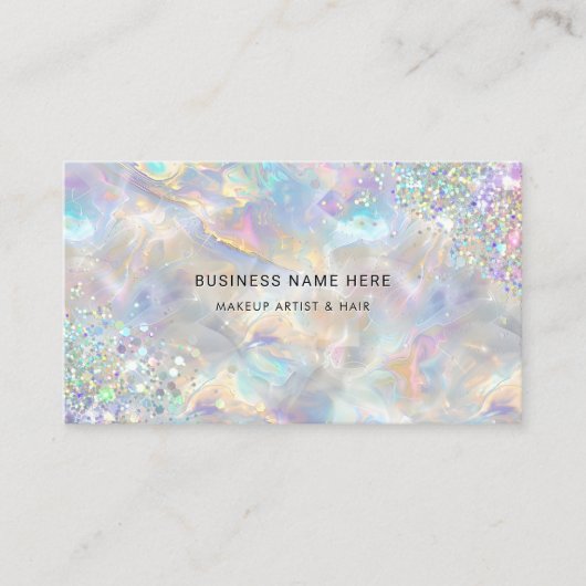QR Code Chic Holografische Glitter Irediscent Opal Visitekaartje (Voorkant)