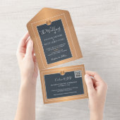 QR CODE chic marvy kopergoud online RSVP bruiloft All In One Uitnodiging (Afscheurbaar)