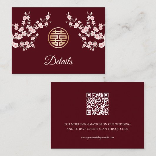 QR-code | Chinese bruiloft Dusty Pink Details Informatiekaartje (Voorkant / Achterkant)