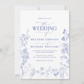 QR Code Chinoiserie Frans Blauw Bloemen Bruiloft Kaart (Voorkant)