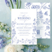 QR Code Chinoiserie Frans Blauw Bloemen Bruiloft Kaart