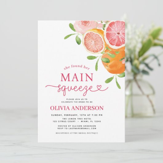 QR-code Citrus Main Squeeze Vrijgezellenfeest Kaart (Staand voorkant)