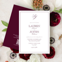 QR Code Classic Bourgogne Script Monogram bruiloft Kaart