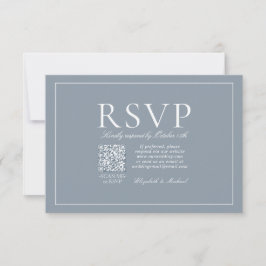 QR Code Classic Elegant Dusty Blue Script RSVP Kaartje
