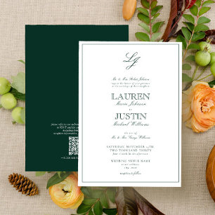 QR Code Classic Emerald Green Monogram Weddenschap Kaart